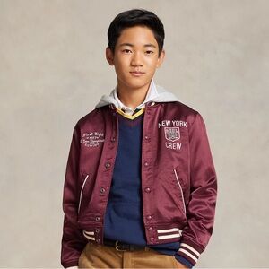 Polo by Ralph Lauren Boys Burgundy Varsity Jacket size L 14-16